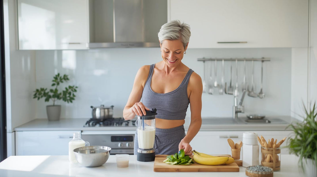 Healthy Woman in Perimenopause Making a Smoothie
